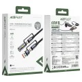Acefast - Кабел за данни (J6) - Многофункционален, Бързо зареждане, USB/USB-C към Type-C/Запалка, 60W, 3A, 1.2 м - Черен