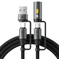 Acefast - Кабел за данни (J6) - Многофункционален, Бързо зареждане, USB/USB-C към Type-C/Запалка, 60W, 3A, 1.2 м - Черен
