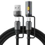 Acefast - Кабел за данни (J6) - Многофункционален, Бързо зареждане, USB/USB-C към Type-C/Запалка, 60W, 3A, 1.2 м - Черен