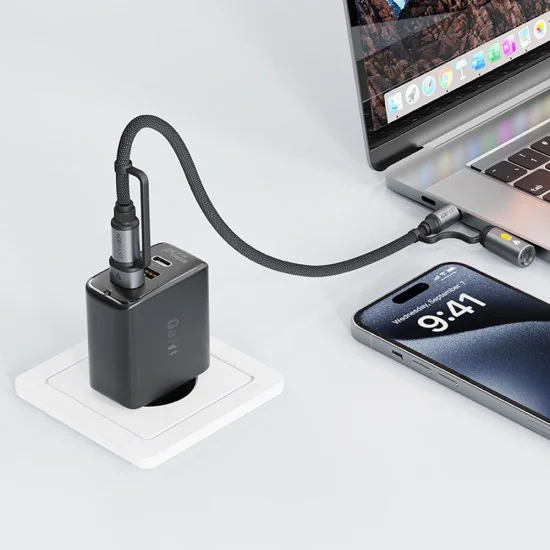 Acefast - Кабел за данни (J6) - Многофункционален, Бързо зареждане, USB/USB-C към Type-C/Запалка, 60W, 3A, 1.2 м - Черен