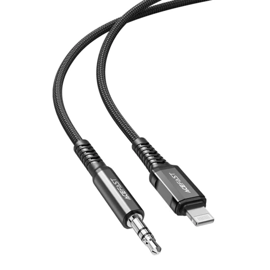 Acefast - Адаптер за аудио кабел (C1-06) - Lightning към Jack 3.5 мм мъжки, Apple Hi-Fi, Plug & Play, MFi сертифициран, 1.2 м - Черен
