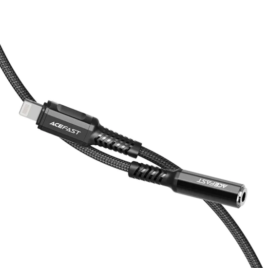 Acefast - Адаптер за аудио кабел (C1-05) - Lightning към Jack 3.5 мм женски, Apple Hi-Fi, декодиране на HD музика, MFi, 0.18 м - Черен