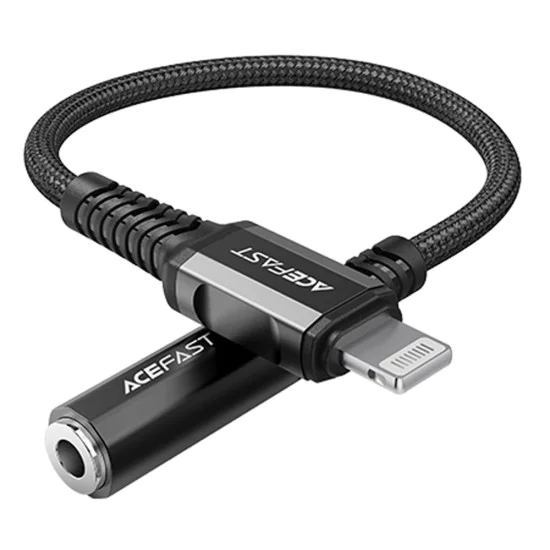Acefast - Адаптер за аудио кабел (C1-05) - Lightning към Jack 3.5 мм женски, Apple Hi-Fi, декодиране на HD музика, MFi, 0.18 м - Черен