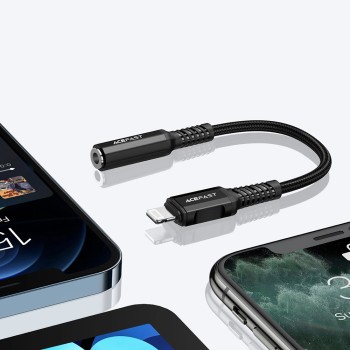 Acefast - Адаптер за аудио кабел (C1-05) - Lightning към Jack 3.5 мм женски, Apple Hi-Fi, декодиране на HD музика, MFi, 0.18 м - Черен