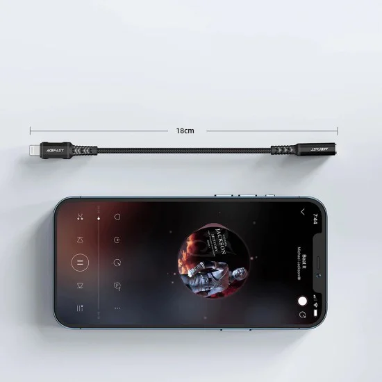 Acefast - Адаптер за аудио кабел (C1-05) - Lightning към Jack 3.5 мм женски, Apple Hi-Fi, декодиране на HD музика, MFi, 0.18 м - Черен