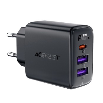 Acefast - Зарядно за стена (A57) - GaN, Бързо зареждане, 2x USB, Type-C, PD35W, Smart Chip - Черно