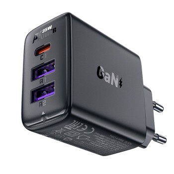 Acefast - Зарядно за стена (A57) - GaN, Бързо зареждане, 2x USB, Type-C, PD35W, Smart Chip - Черно