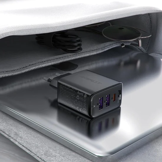 Acefast - Зарядно за стена (A57) - GaN, Бързо зареждане, 2x USB, Type-C, PD35W, Smart Chip - Черно