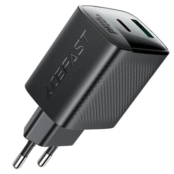 Acefast - Зарядно за стена (A106) - GaN, Бързо зареждане, Type-C, USB, 45W, 3A, Smart Chip - Черно