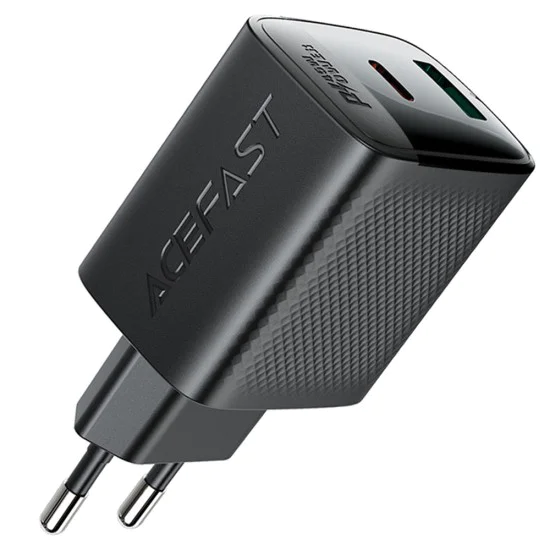 Acefast - Зарядно за стена (A106) - GaN, Бързо зареждане, Type-C, USB, 45W, 3A, Smart Chip - Черно