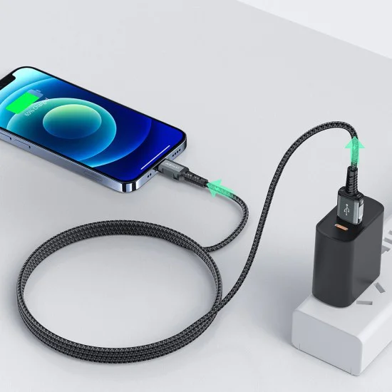Acefast - Кабел за данни (C1-02) - USB към Lightning, 2.4A, бързо зареждане, MFi сертификат, найлонова оплетка, 1.2 м - Черен