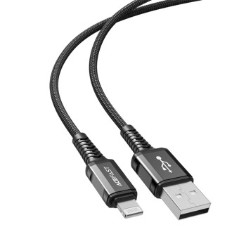 Acefast - Кабел за данни (C1-02) - USB към Lightning, 2.4A, бързо зареждане, MFi сертификат, найлонова оплетка, 1.2 м - Черен