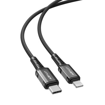 Acefast - Кабел за данни (C1-01) - Type-C към Lightning, 30W, 3A, бързо зареждане, MFi сертификат, найлонова оплетка, 1.2 м - Черен