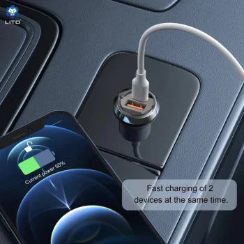 Зарядно за кола - Lito (IN-C03) - 1x USB, 1x Type-C, 60W, бързо зареждане, ултра-мини и елегантен дизайн, универсално - черно