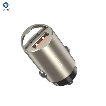 Зарядно за кола - Lito (IN-C03) - 1x USB, 1x Type-C, 60W, бързо зареждане, ултра-мини & елегантен дизайн, универсално - Gunmetal