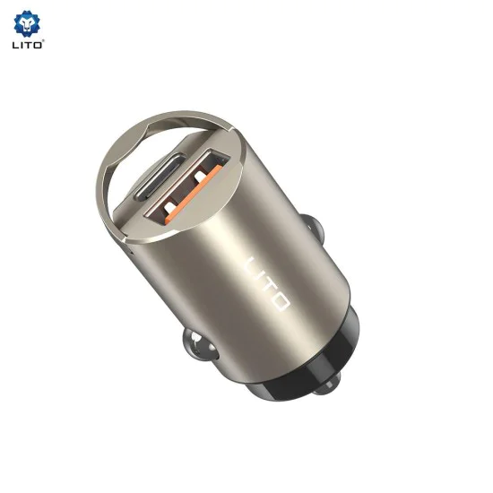 Зарядно за кола - Lito (IN-C03) - 1x USB, 1x Type-C, 60W, бързо зареждане, ултра-мини & елегантен дизайн, универсално - Gunmetal