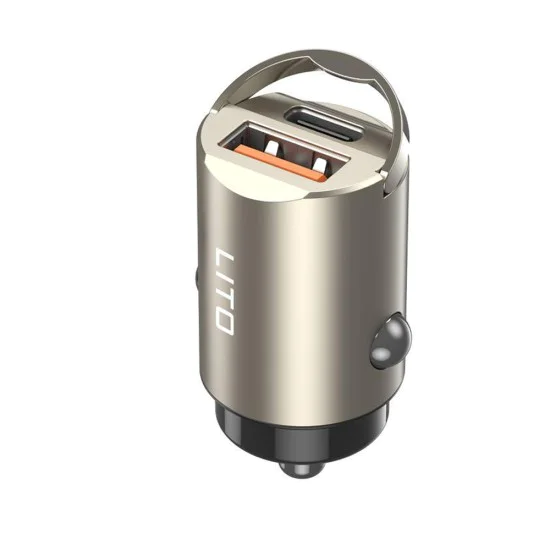 Зарядно за кола - Lito (IN-C03) - 1x USB, 1x Type-C, 60W, бързо зареждане, ултра-мини & елегантен дизайн, универсално - Gunmetal