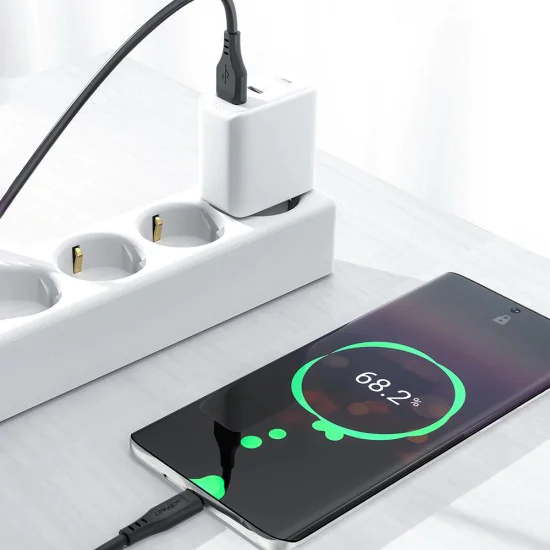 Acefast - Кабел за данни (C3-03) - USB към Type-C, 60W, 3A, Бързо зареждане, 1.2 м - Черен
