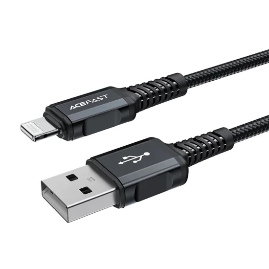 Acefast - Кабел за данни (C4-02) - Бързо зареждане, USB към Lightning, 2.4A, Алуминиева сплав, 1.8 м - Черен