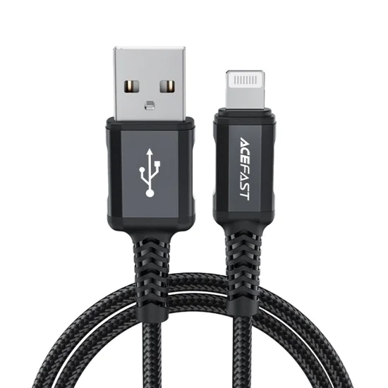 Acefast - Кабел за данни (C4-02) - Бързо зареждане, USB към Lightning, 2.4A, Алуминиева сплав, 1.8 м - Черен