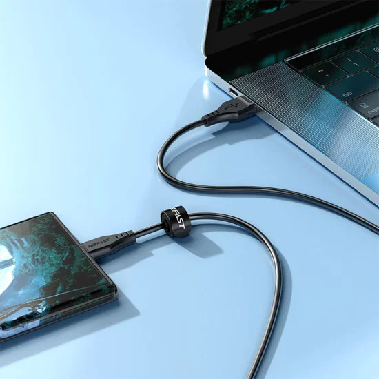 Acefast - Кабел за данни (C3-09) - USB към Micro-USB, 2.4A, 480Mbps, 1.2 м - Черен