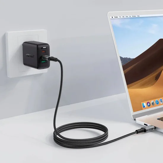Acefast - Кабел за данни (C1-09) - SuperCharge, Аудио-Видео, USB-C към USB-C, 40Gbps, 4K, 5A, 240W, PD3.1, USB4, 1m - Сив / Черен