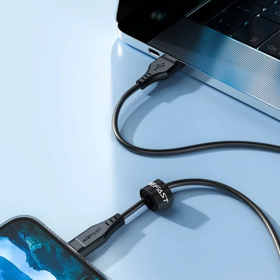Acefast - Кабел за данни (C3-02) - USB към Lightning, 2.4A, 480Mbps, MFi сертификация, 1.2 м - Черен