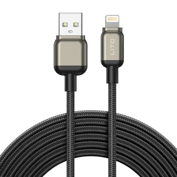 Lito - Кабел за данни (LD17) - USB към Lightning, бързо зареждане, плетен найлон - Черен