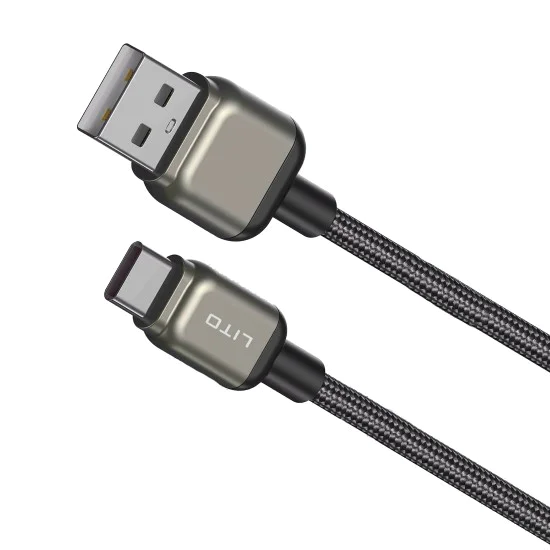 Lito - Кабел за данни (LD17) - USB към Type-C, бързо зареждане, плетен найлон - Черен