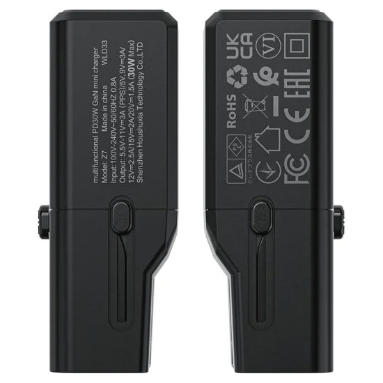 Acefast - Адаптер за пътуване (Z7) - GaN, Type-C, EU, UK, AU, US, PD30W, Многофункционално бързо зарядно, Мини дизайн - Черен