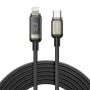 Lito - Кабел за данни (LD15) - Type-C към Lightning, бързо зареждане, плетен найлон, 60W, LED дисплей - Черен