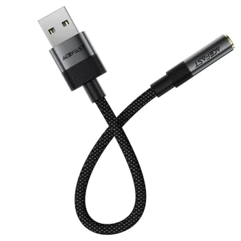 Аудио адаптер (J13) - Acefast - USB (мъжко) към Jack 3.5мм (женско), Hi-Fi звук, без забавяне, 15см - Черно