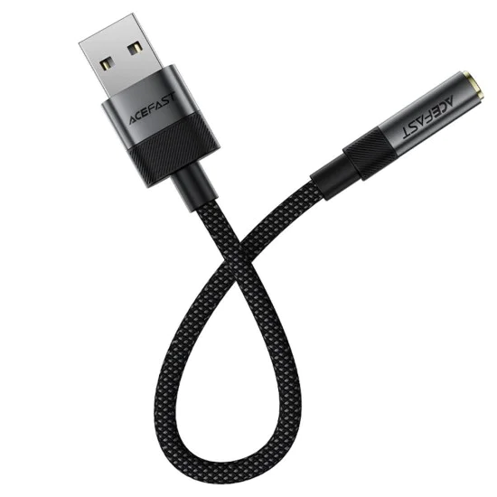 Аудио адаптер (J13) - Acefast - USB (мъжко) към Jack 3.5мм (женско), Hi-Fi звук, без забавяне, 15см - Черно