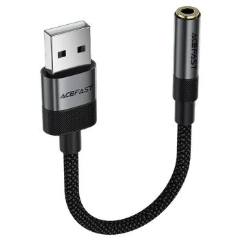 Аудио адаптер (J13) - Acefast - USB (мъжко) към Jack 3.5мм (женско), Hi-Fi звук, без забавяне, 15см - Черно
