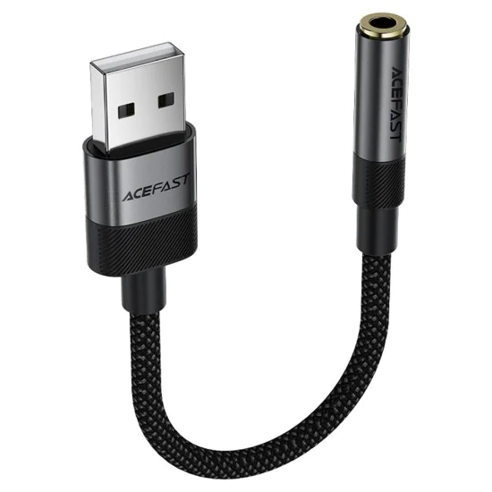 Аудио адаптер (J13) - Acefast - USB (мъжко) към Jack 3.5мм (женско), Hi-Fi звук, без забавяне, 15см - Черно