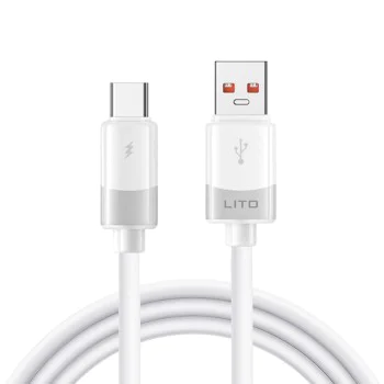 Lito - Кабел за данни с течен силикон (LD07) - USB към Type-C, бързо зареждане 60W, защита от замръзване, защита от огън - бял