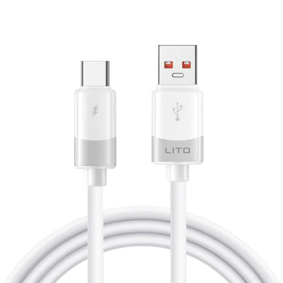 Lito - Кабел за данни с течен силикон (LD07) - USB към Type-C, бързо зареждане 60W, защита от замръзване, защита от огън - бял