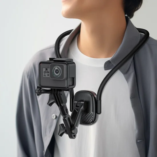 Магнитна стойка за врат (E32) за GoPro и телефон - Acefast - 360° регулируема, силни магнити, стабилно закрепване - Черно