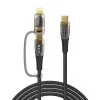 Lito - Прозрачен кабел за данни 2 в 1 (LD12) - Type-C към Type-C, Lightning, Бързо зареждане, Плетена, Антиоксидантна - Черен