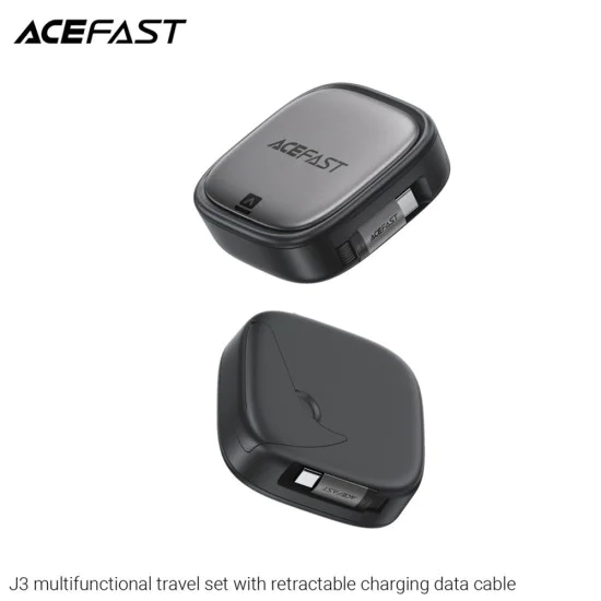 Acefast - Кабел за данни (J3) - Комплект за пътуване с прибиращ се кабел 2x USB-C, USB, Lightning, Micro-USB, TF, 60W, 3A, 0.95 м - Черен