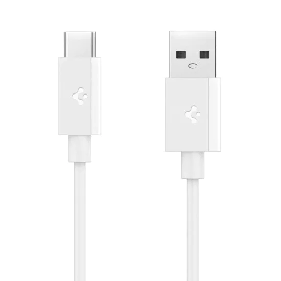 Spigen - Кабел за данни Essential (EB6010AC) - Бързо зареждане, USB към Type-C, 60W, 480Mbps, 1m - Бял