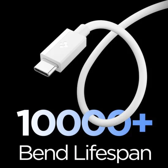 Spigen - Кабел за данни Essential (EB6010AC) - Бързо зареждане, USB към Type-C, 60W, 480Mbps, 1m - Бял