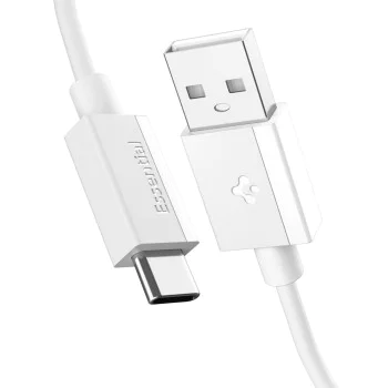 Spigen - Кабел за данни Essential (EB6010AC) - Бързо зареждане, USB към Type-C, 60W, 480Mbps, 1m - Бял