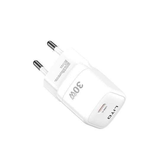 Lito - Зарядно за стена (LC11) - Изход тип C, PD30W, GaN, Защита в реално време, EU щепсел - Бяло