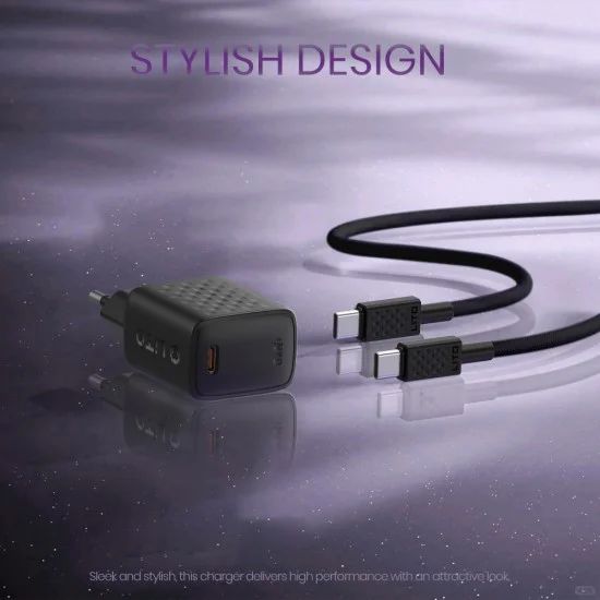 Зарядно - Lito - (LC17T) - с включен кабел Type-C, изход Type-C, PD30W, GaN, PC Fireproof, EU щепсел - Черен