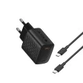 Зарядно - Lito - (LC17T) - с включен кабел Type-C, изход Type-C, PD30W, GaN, PC Fireproof, EU щепсел - Черен