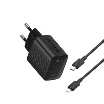 Зарядно - Lito - (LC17L) - с включен Lightning кабел, Type-C изход, PD30W, GaN, PC Fireproof, EU щепсел - Черен