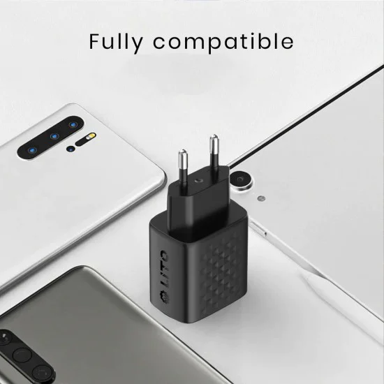 Зарядно - Lito - (LC15T) - с включен кабел Type-C, Type-C, USB изход, PD20W, GaN, PC Fireproof, EU Plug - Черен
