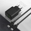 Зарядно - Lito - (LC15T) - с включен кабел Type-C, Type-C, USB изход, PD20W, GaN, PC Fireproof, EU Plug - Черен