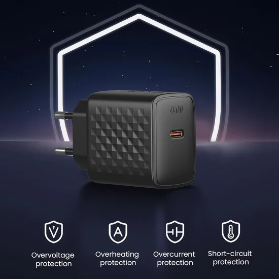 Зарядно - Lito - (LC13) - Type-C, PD20W, GaN, PC Fireproof, EU Plug - Черен